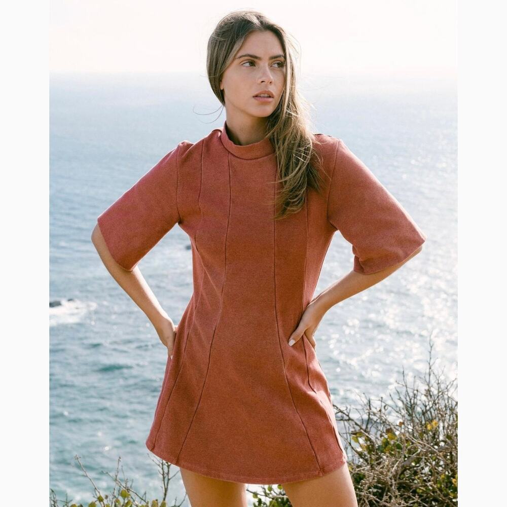 NEW GROCERIES Apparel Dress Gramercy Pink Mock Neck Kimono Sleeves Mini Small